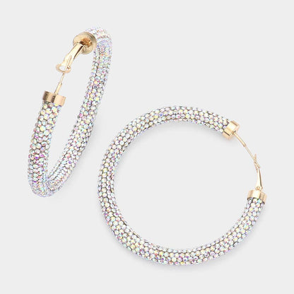 Two Tone Bling Studded Hoop Earrings