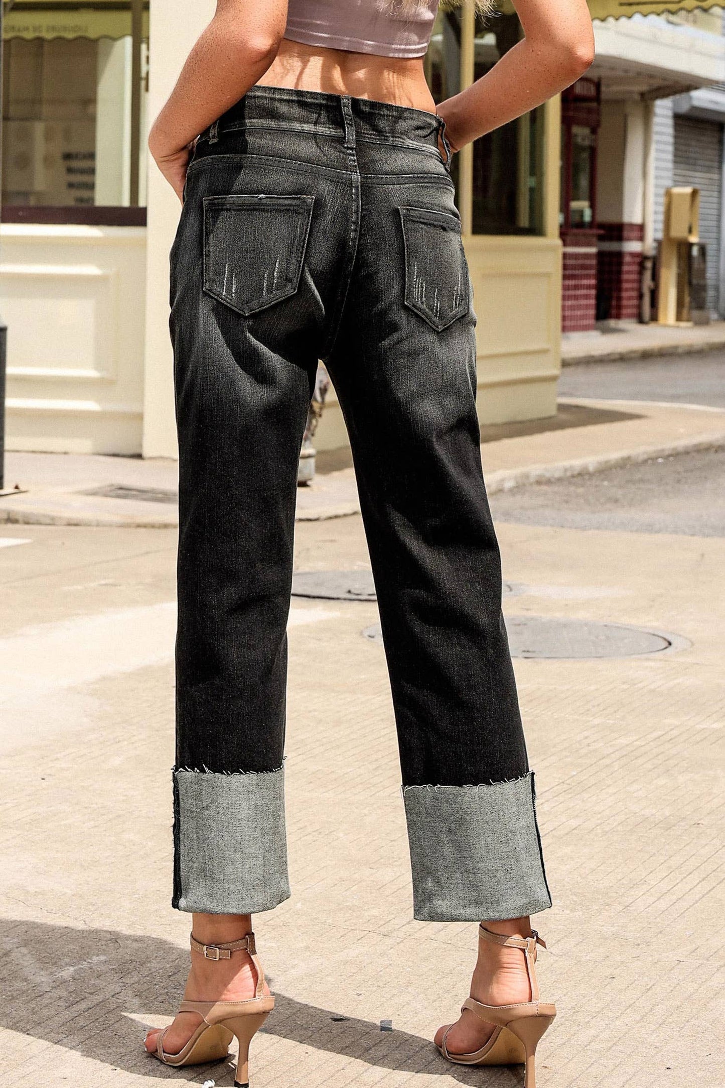 High Waist Distressed Straight Leg Jeans
