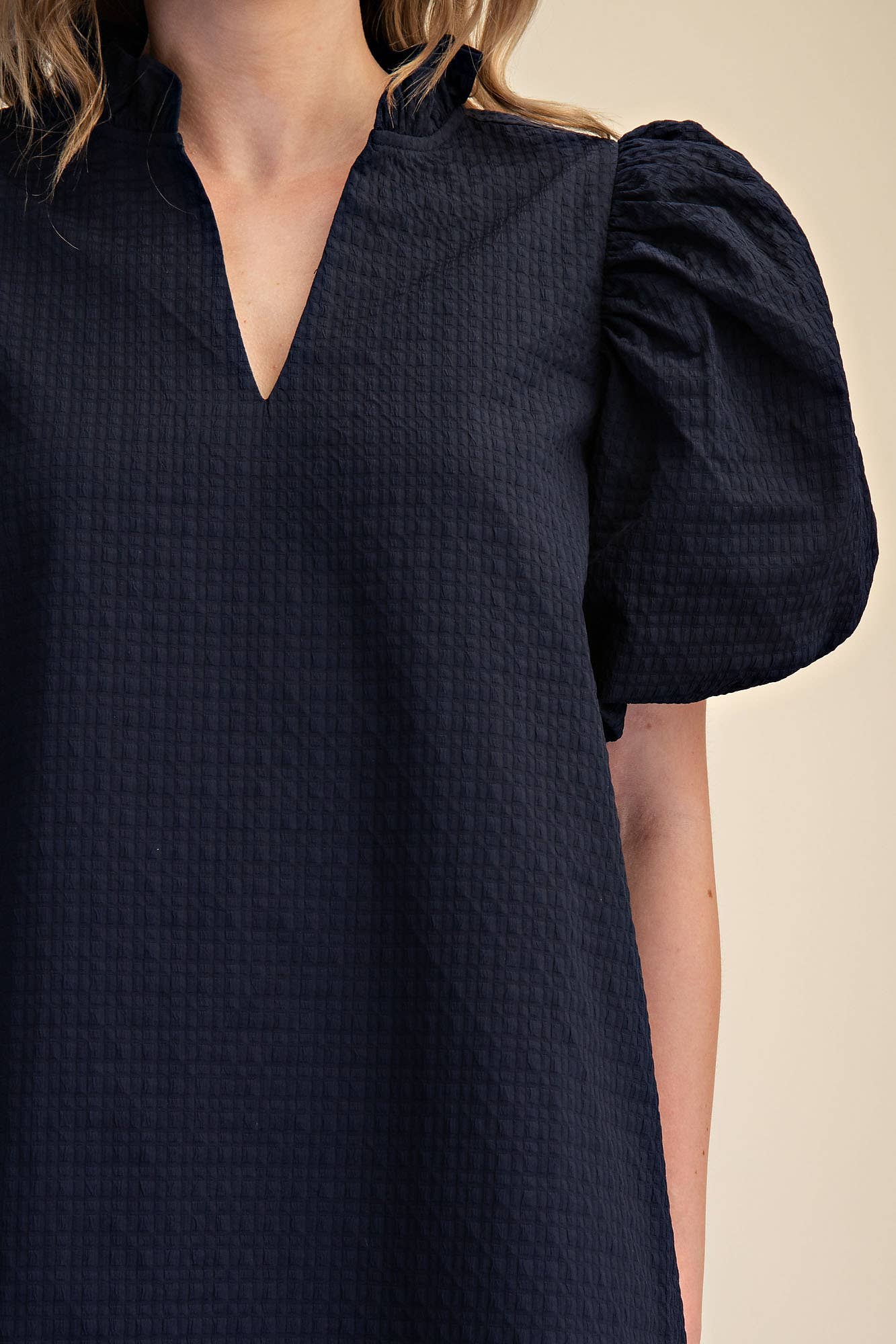 Textured Puff Sleeve Mini Dress