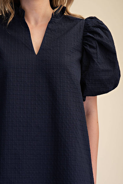 Textured Puff Sleeve Mini Dress