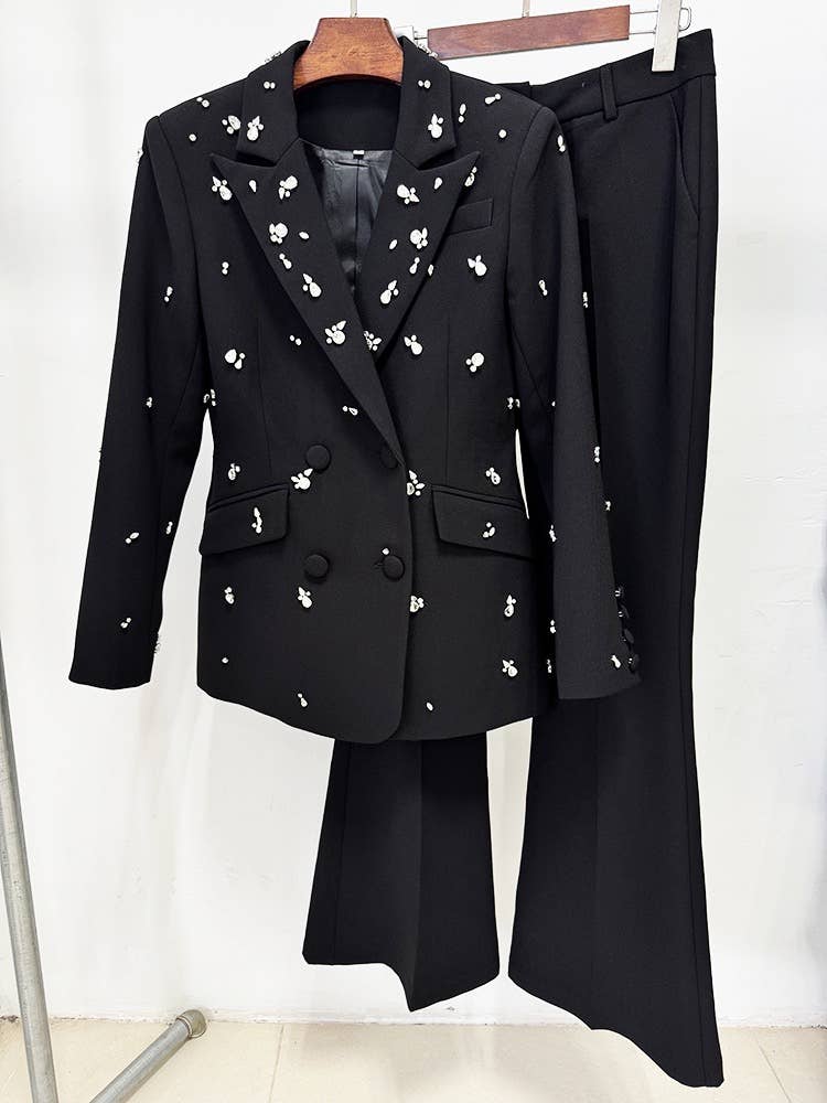 Lavished Hand Beaded Crystal Slim Blazer