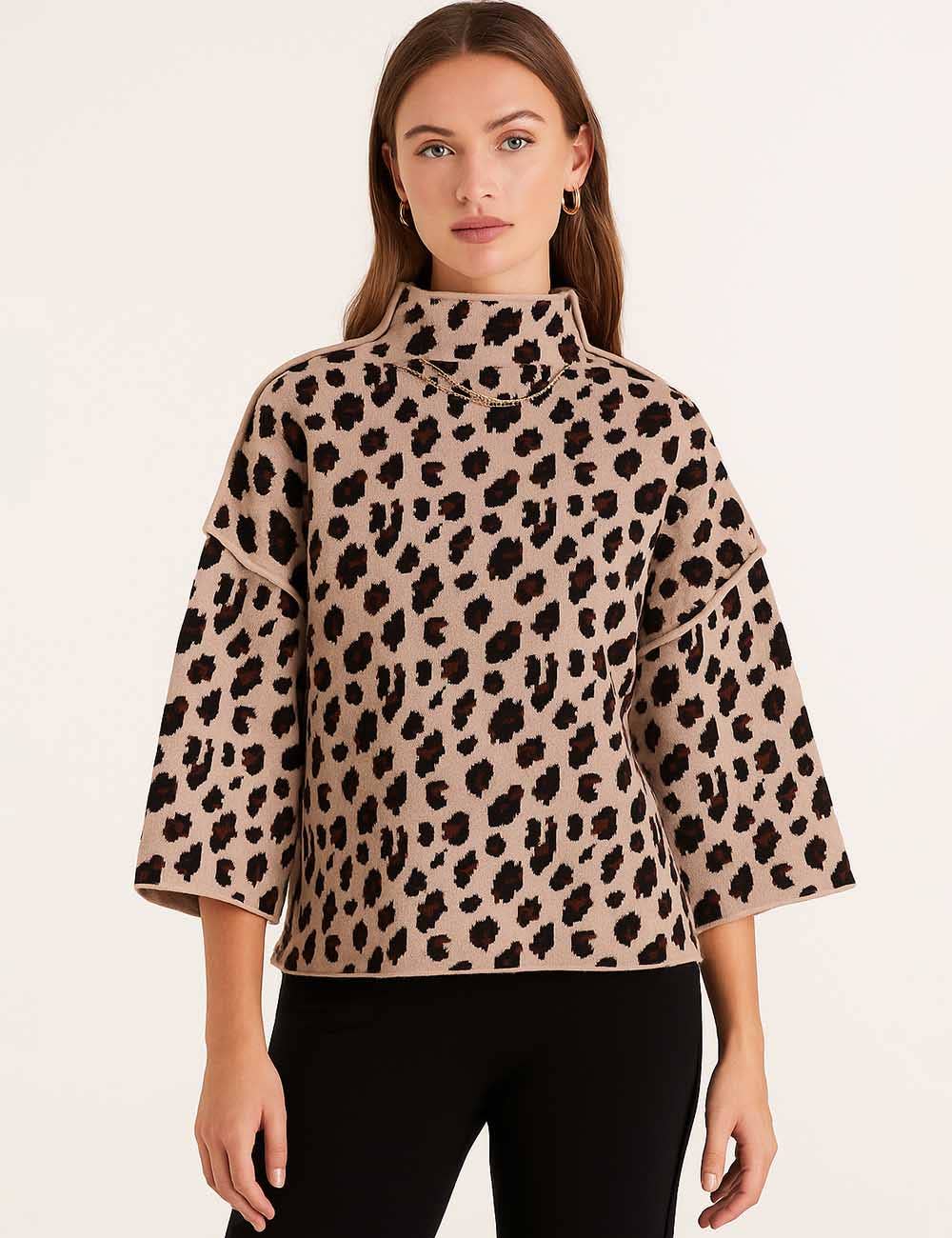 Legacy Leopard Print Mock Neck Sweater