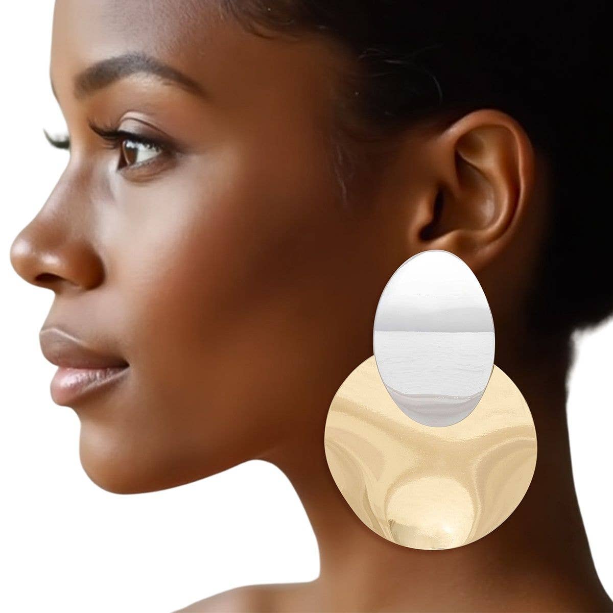 Drop Bent Mixed Metal Oversized Disc Earrings