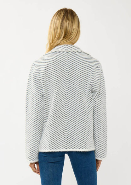 Chevron Stripe Button-Up Sweater Jacket