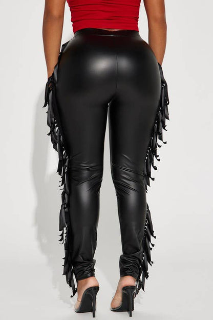 Tanisha Faux Leather Fringe Side Leggings - Contemporary Body Size