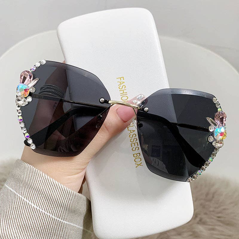 Trendy UV400 Polygon Sunglasses With Rhinestones