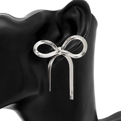 Metal Bow Ribbon Snake Chain Earrings