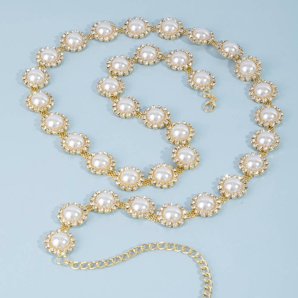 Pearl And Rhinestone Disc Chain Belt