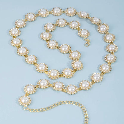 Pearl And Rhinestone Disc Chain Belt