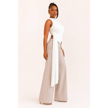 Asymmetrical Ruched Drape-Tail Top