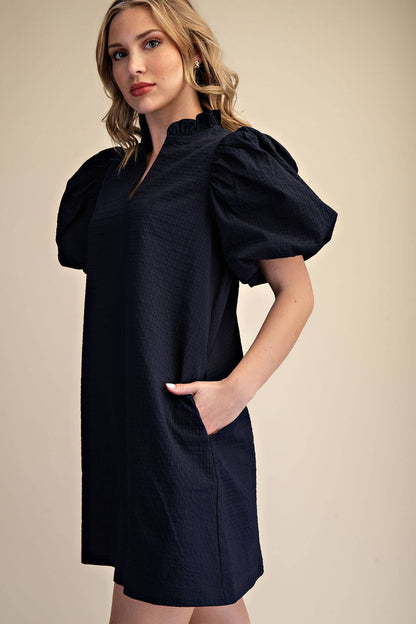 Textured Puff Sleeve Mini Dress