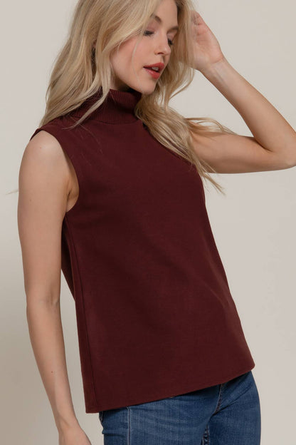 Danila Sleeveless Turtle Neck Soft Knit Top
