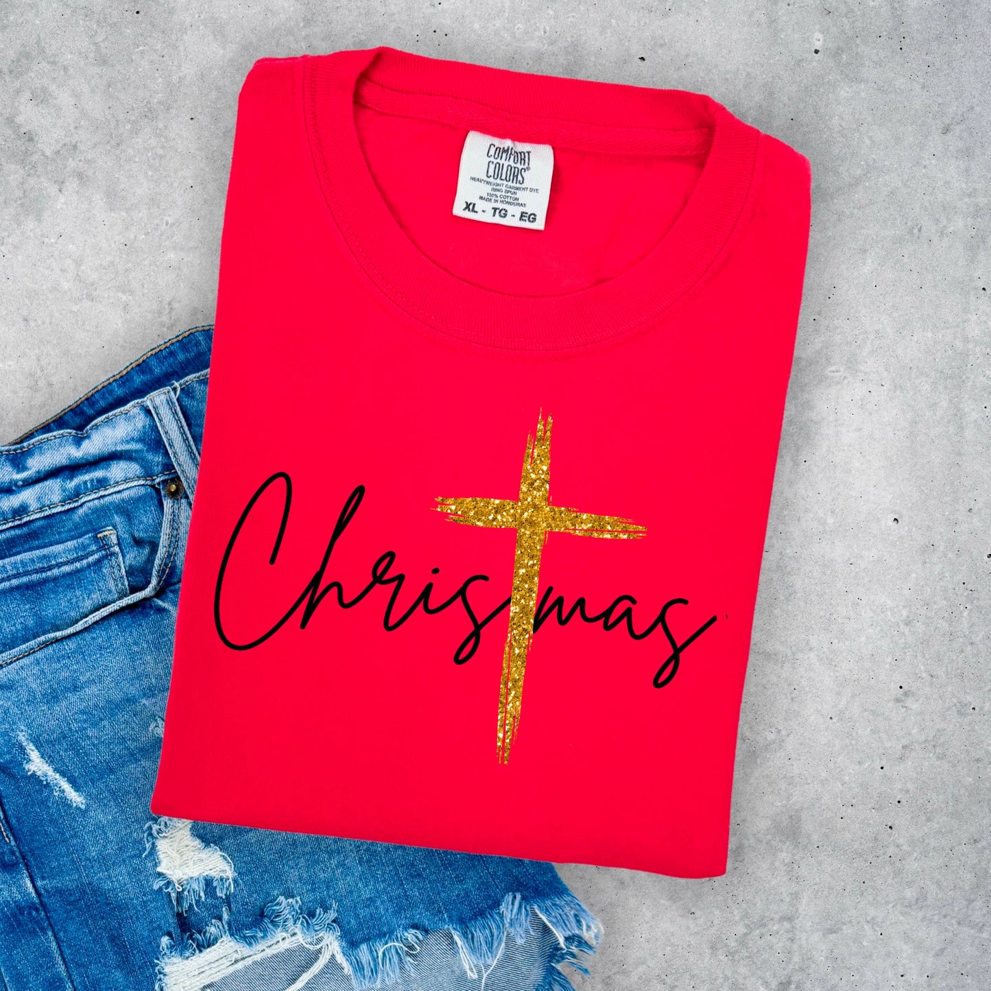 Christmas with Gold Cross- Graphic Sweatshirt