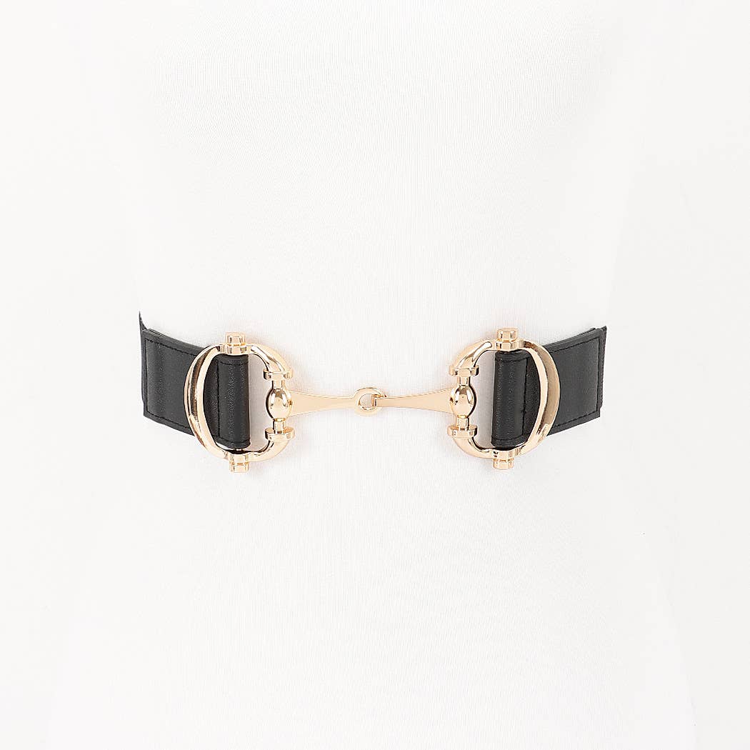 Vegan Leather Metal Buckle Elastic Belt