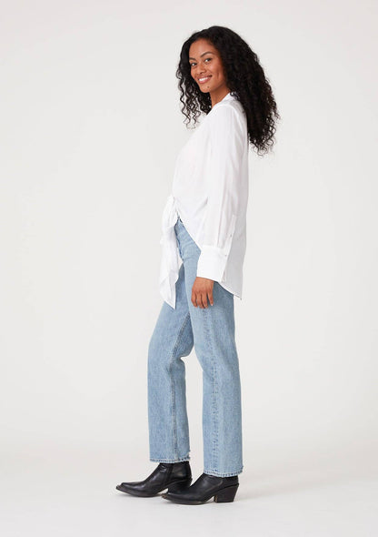 Sherai e V-Neck High Low Tie Front Blouse