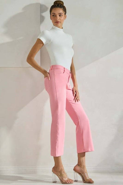 Classic Solid Straight Leg Crop Pants