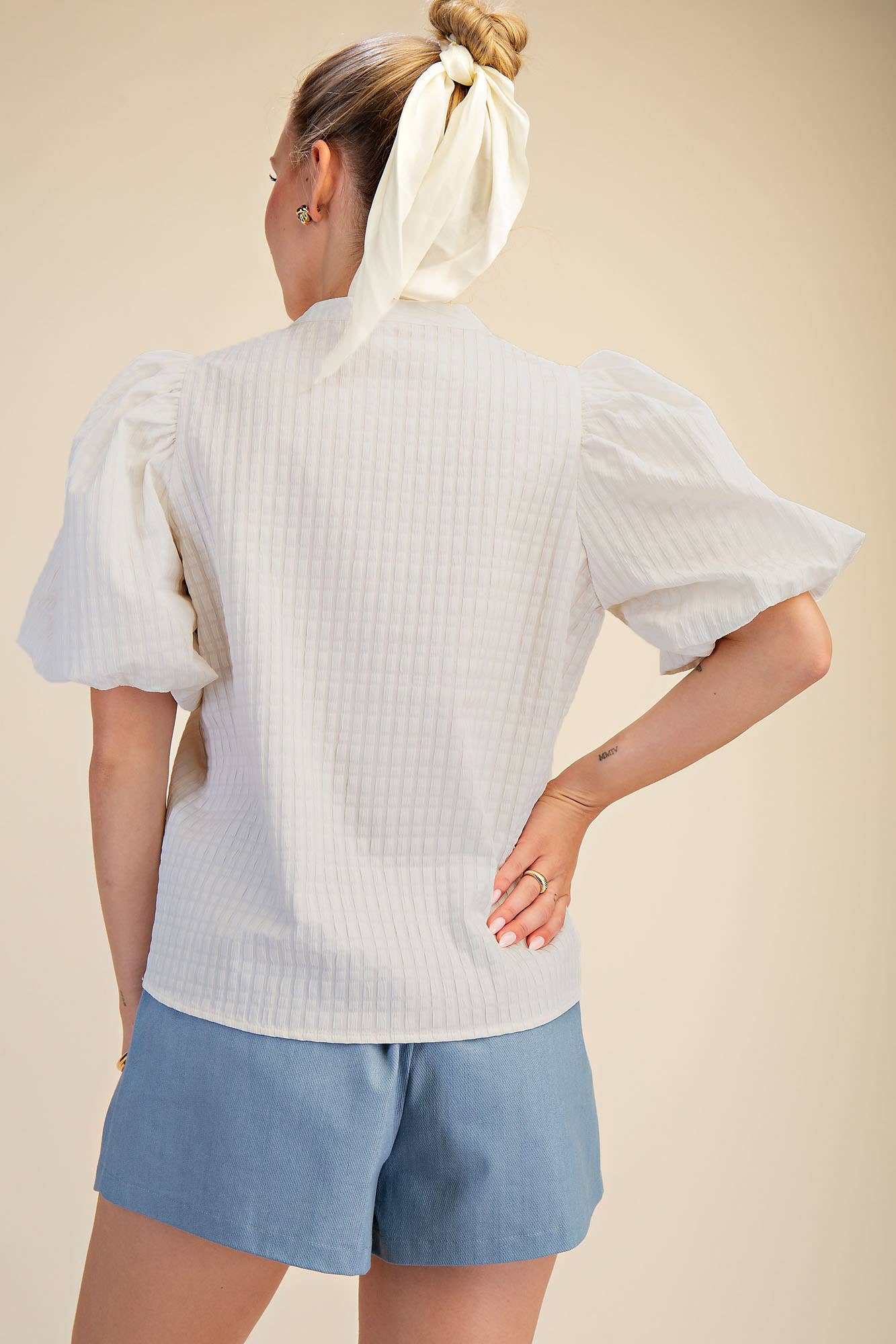 Puff Sleeve Top Textured Fabric By Glam Apprarel