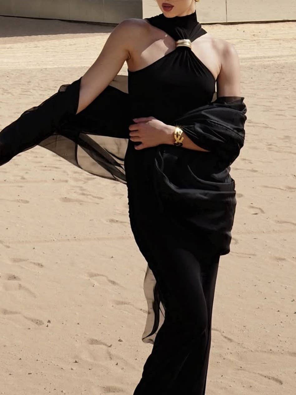 Shaunee Metallic Cuff Ring Details mock turtleneck