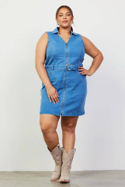 Washed Denim Zipper Dress