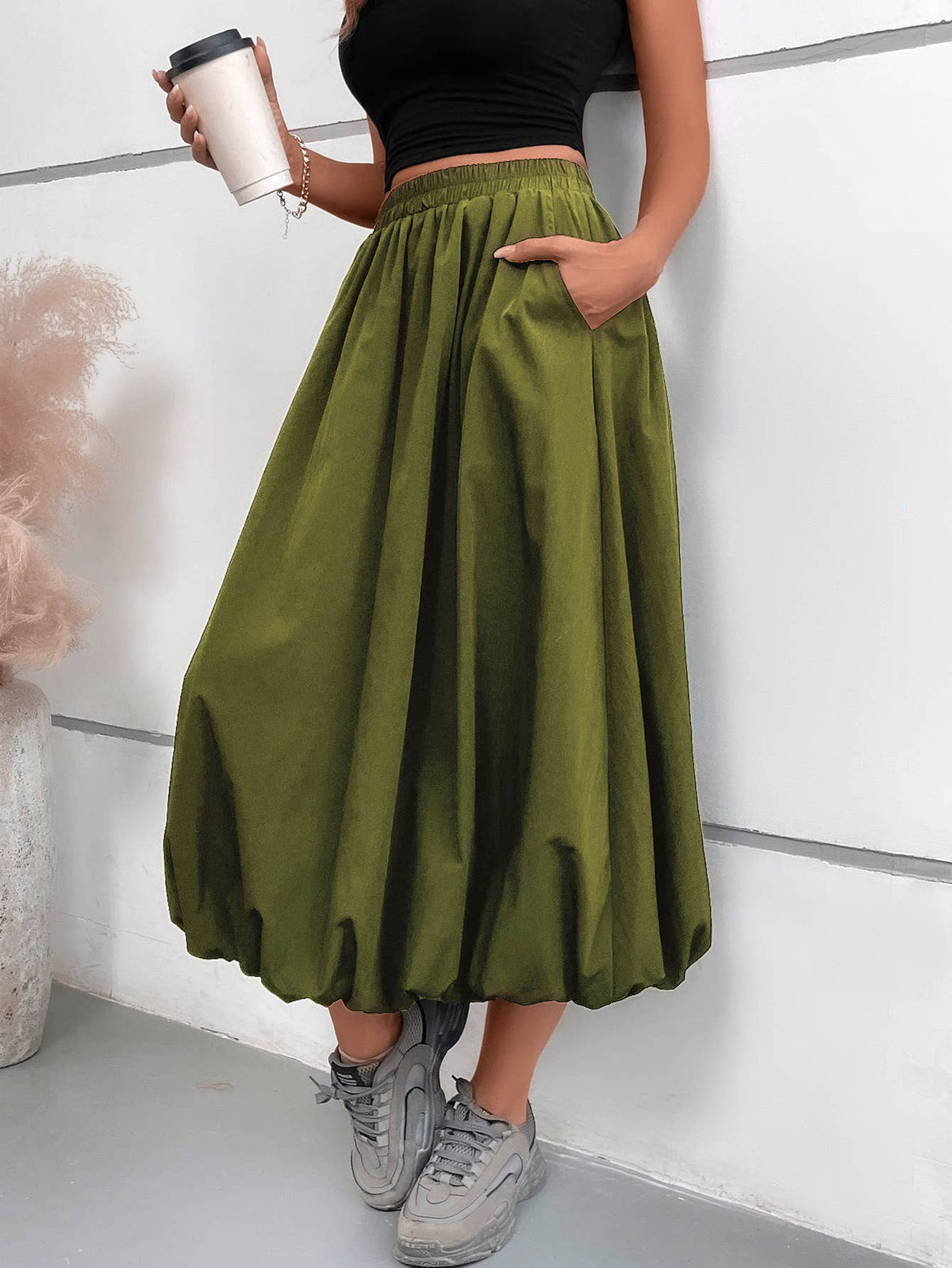 Street Style Balloon Midi Skirt