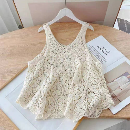 Crochet Hollow Knit Vest with Leaf Texture