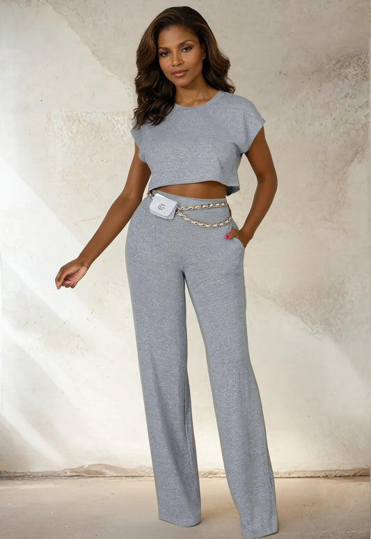 Crop Top & Wild Leg Pants Set.