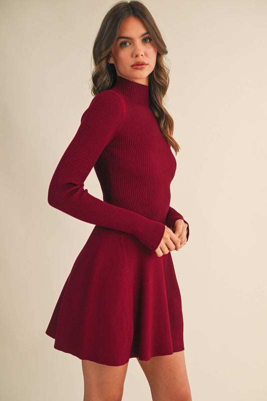 Mimi Mock Ribbed Mini Flare Dress