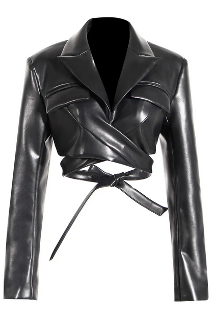 Faux Leather Jacket Crop Blazer