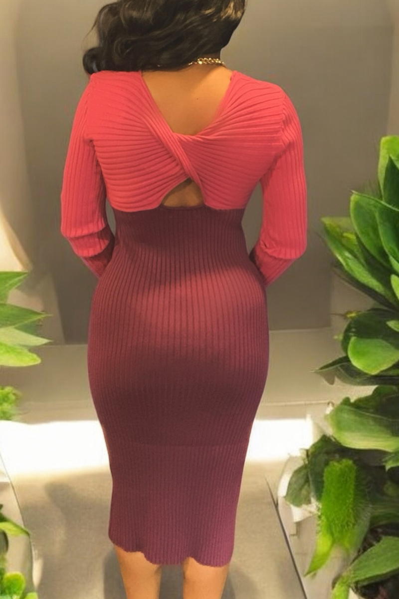 Two Tone Rib Knit Sweater Dress