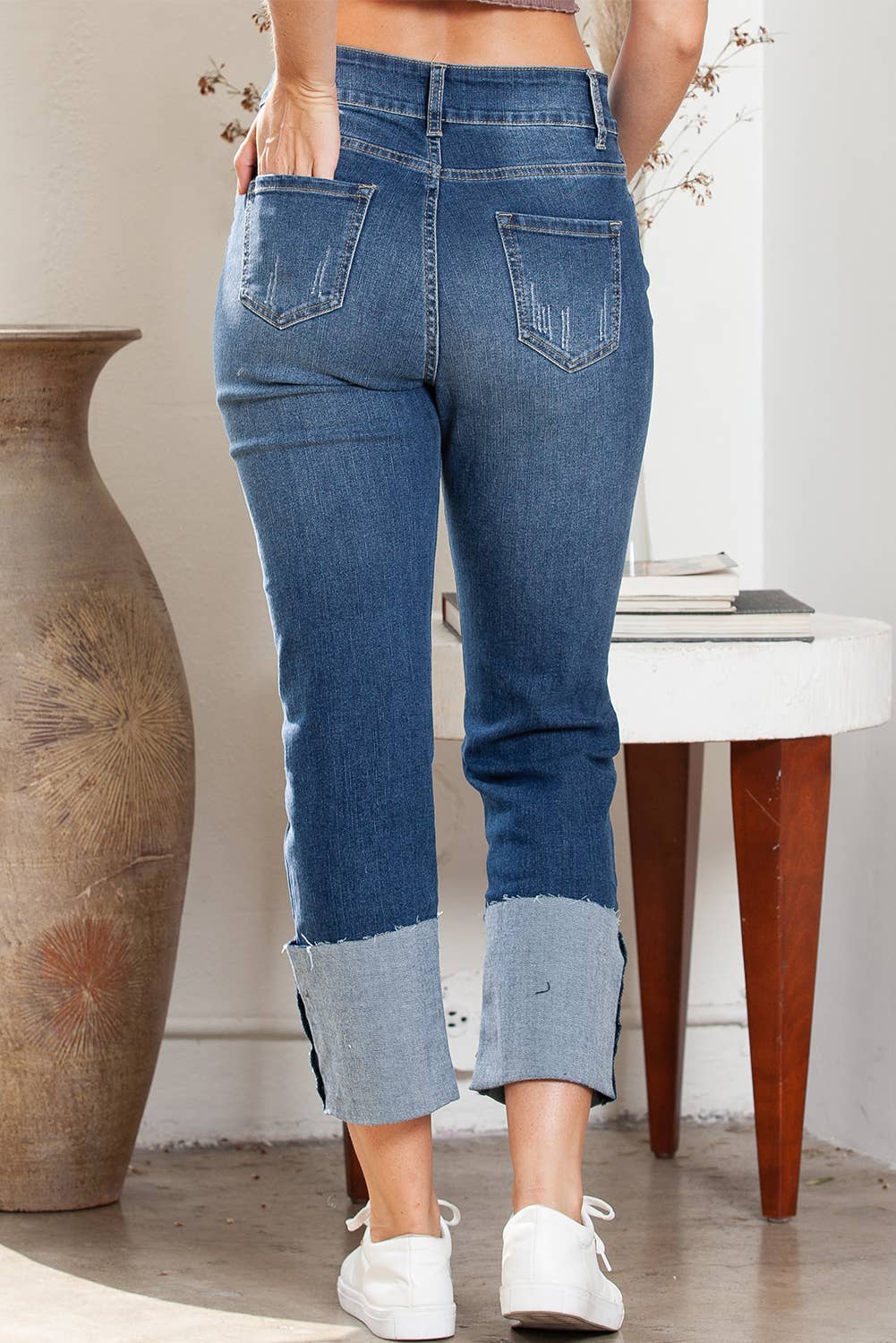 High Waist Distressed Straight Leg Jeans