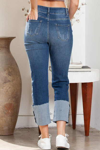 High Waist Distressed Straight Leg Jeans