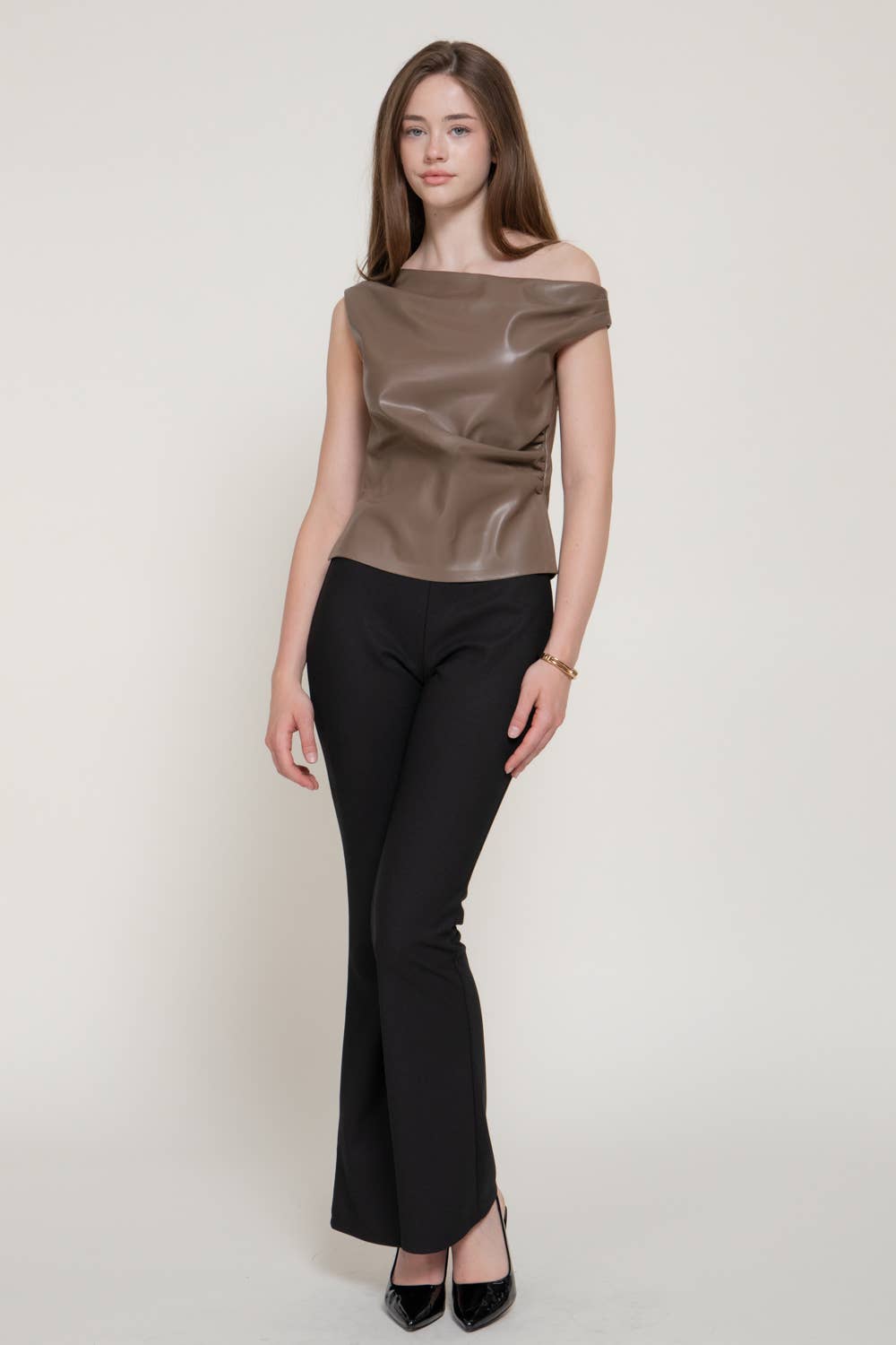 Asymmetric Faux Leather Top by  Activity Basic