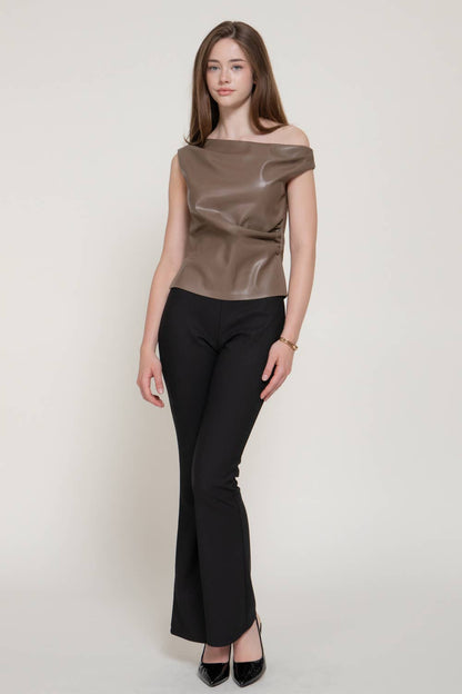 Asymmetric Faux Leather Top by  Activity Basic