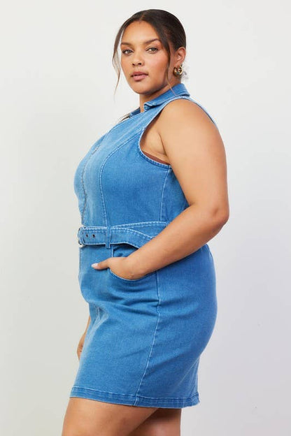 Washed Denim Zipper Dress