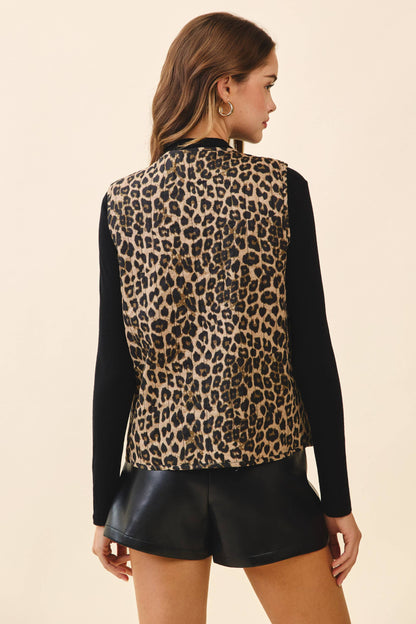 Leopard Print Front Bow Tie Closures Vest