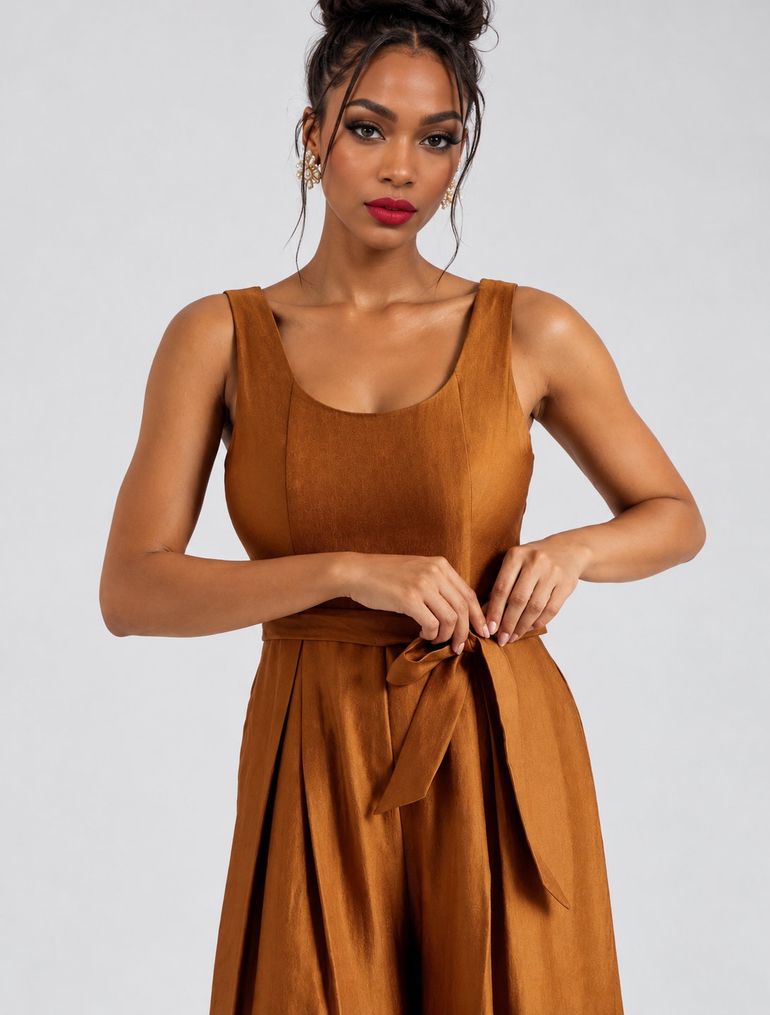 Nadia Satin Wide Leg Belted Jumpsuit