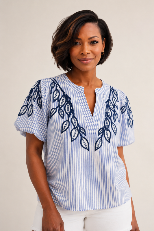 Kayla Embroidered Seersucker Top