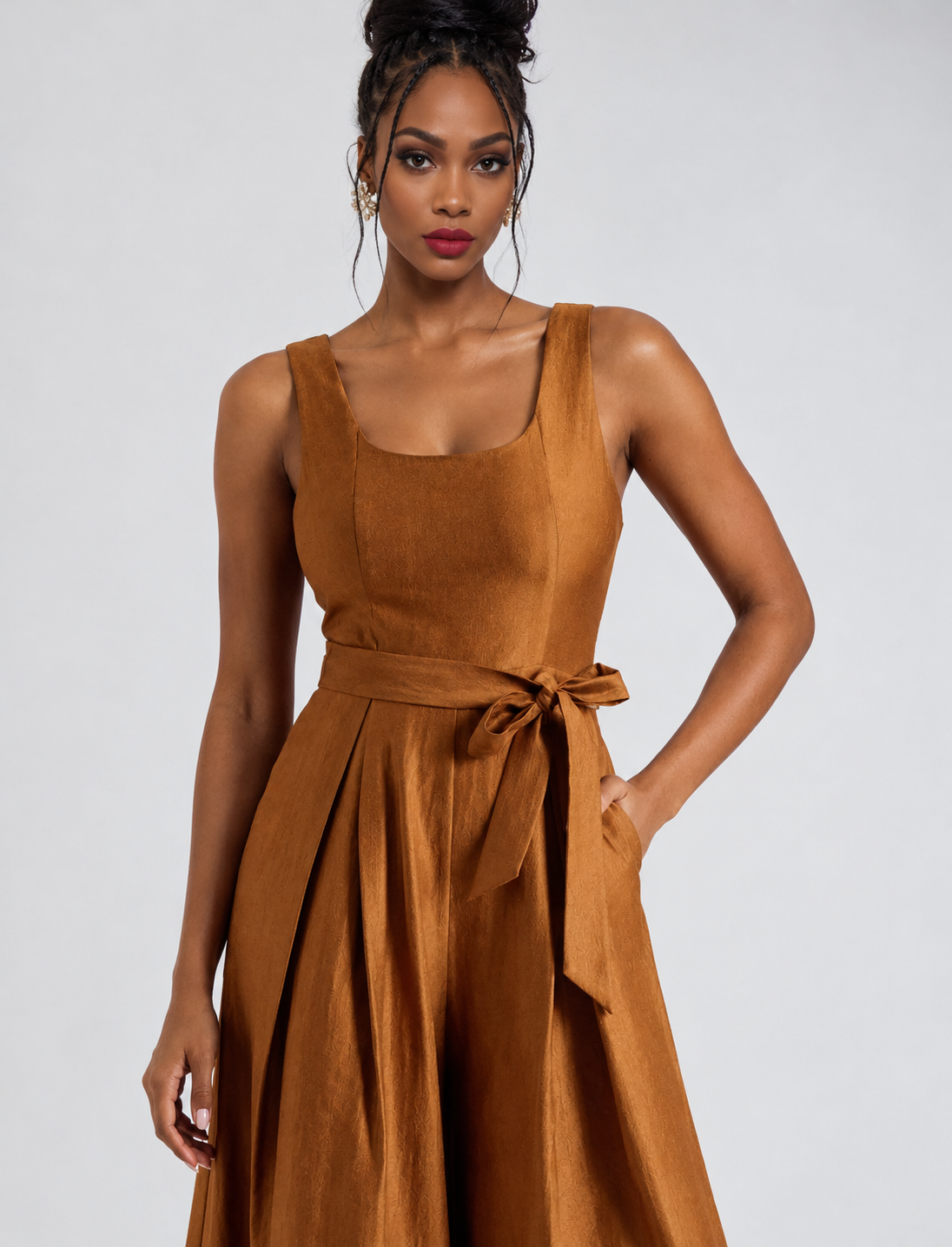 Nadia Satin Wide Leg Belted Jumpsuit