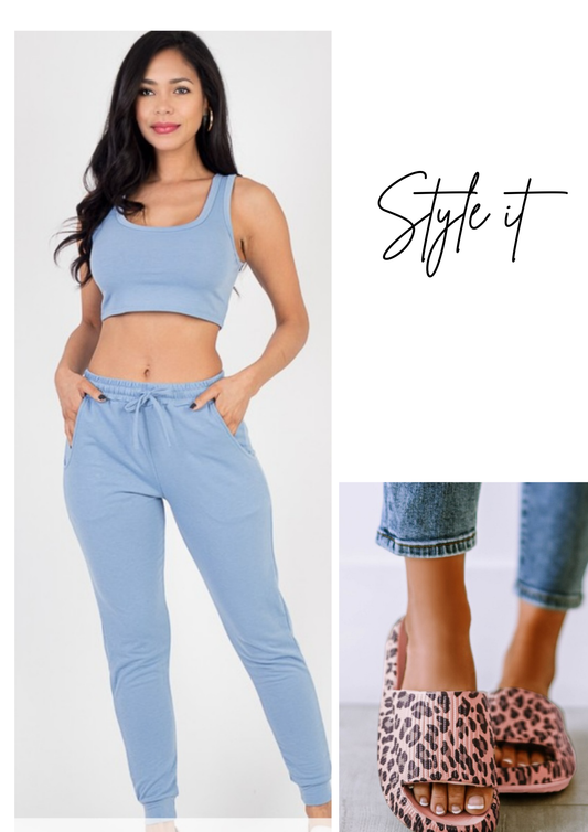 Tonya French Terry Cropped Tank Top & Joggers Set
