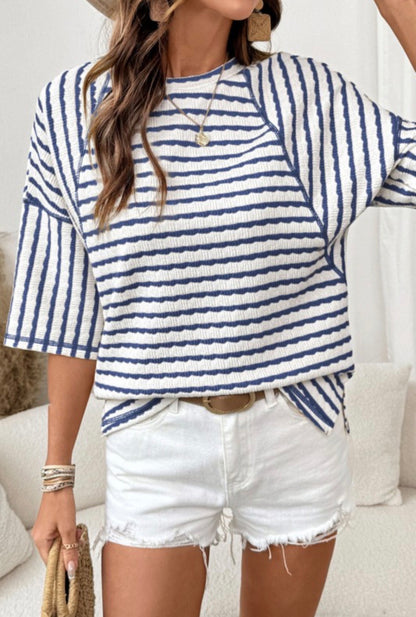 Striped Textured Knit Split Hem