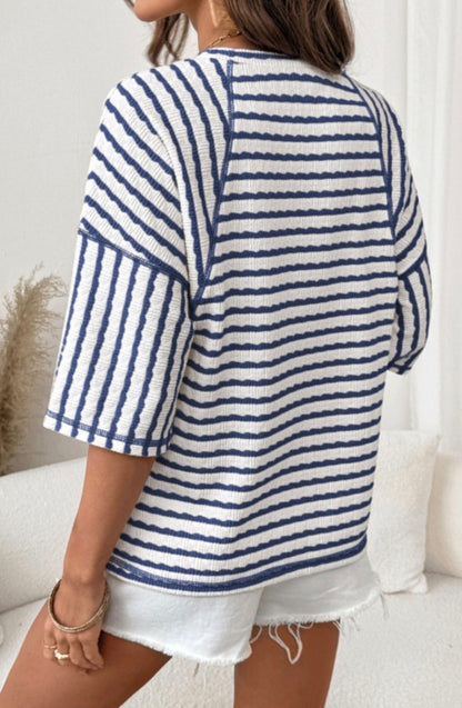 Striped Textured Knit Split Hem