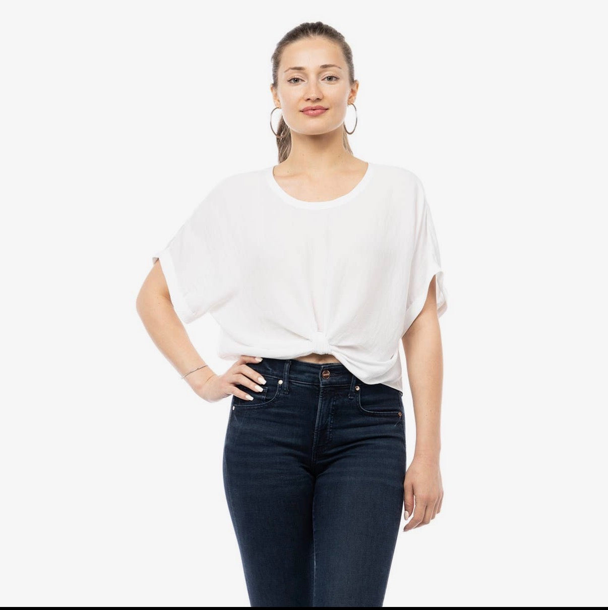 Satin T-shirt With Front Knot Detail