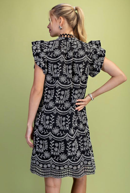 Eyelet V Neck Mini Dress