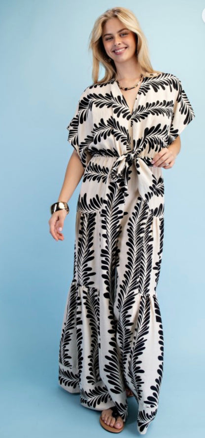 Voluminous Wide Leg Tied Back Jumpsuit