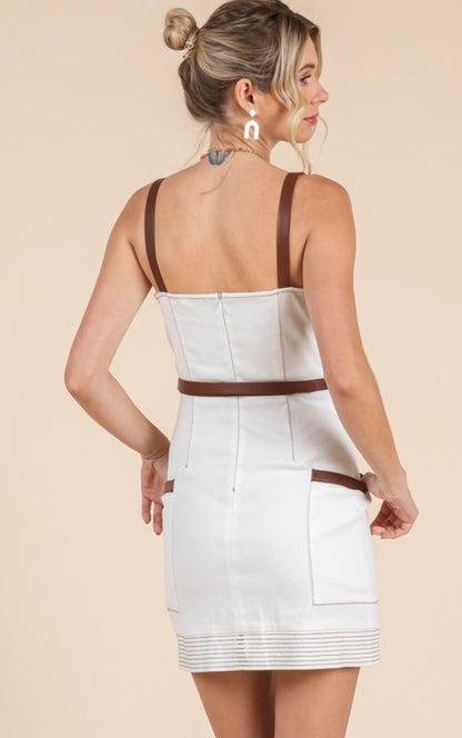 Cassie  Vegan Leather Trim Mini Dress
