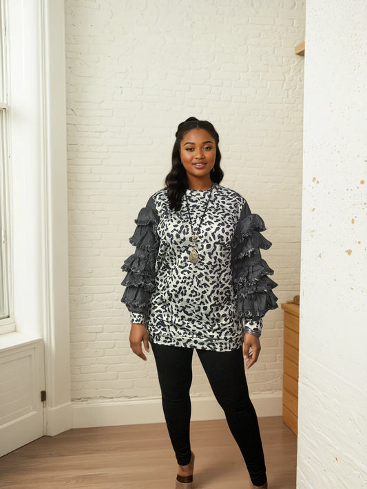 Ruffled Sleeve Sweatshirt Tunic