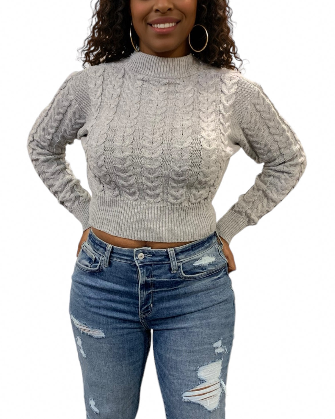 Chunky Cable Knit Crop Sweater