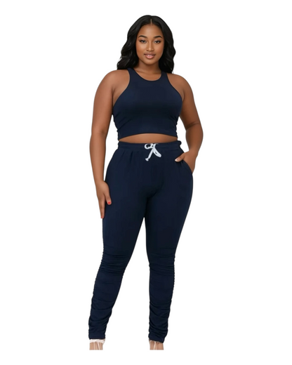 Plus Size Crop Tank Top & Ruched Pants Set