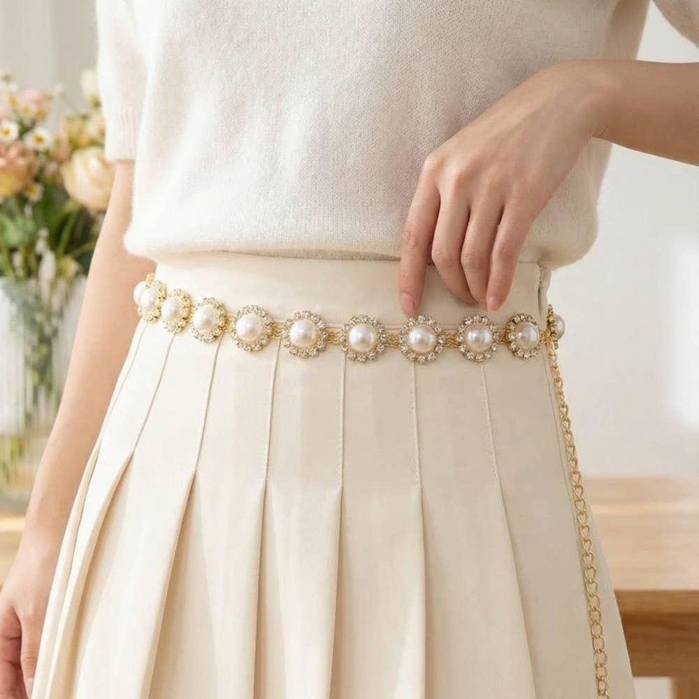 Pearl And Rhinestone Disc Chain Belt