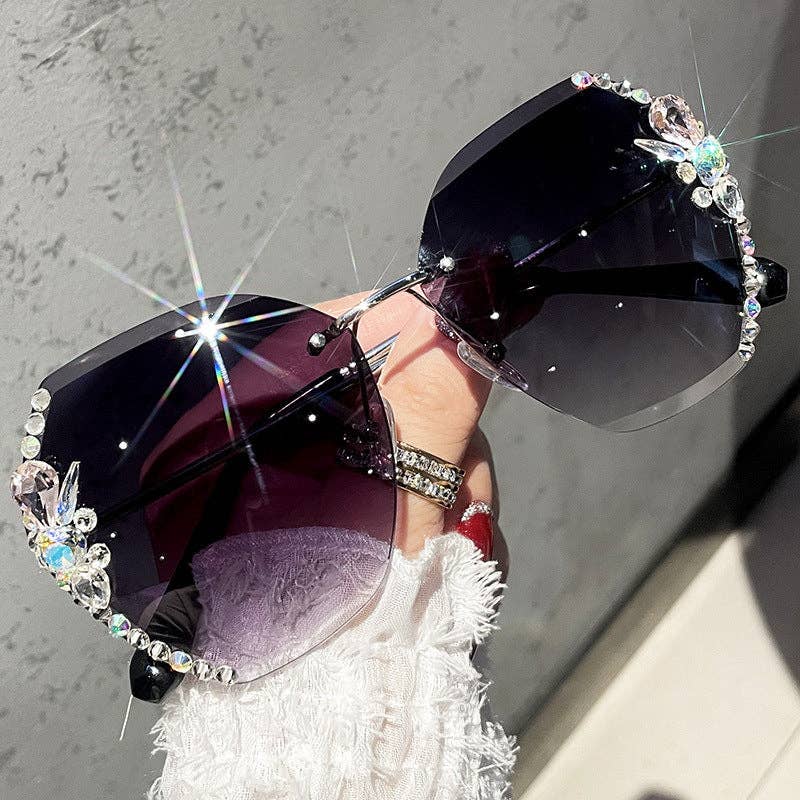 Trendy UV400 Polygon Sunglasses With Rhinestones